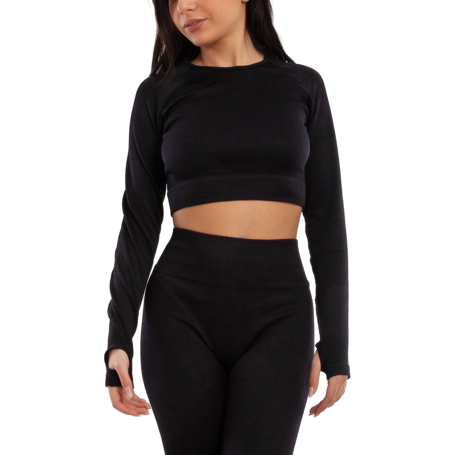 toocool completo sportivo donna 2 pezzi set palestra seamless costine top crop foro per pollice leggings push up vita alta toocool s90077 nero sm