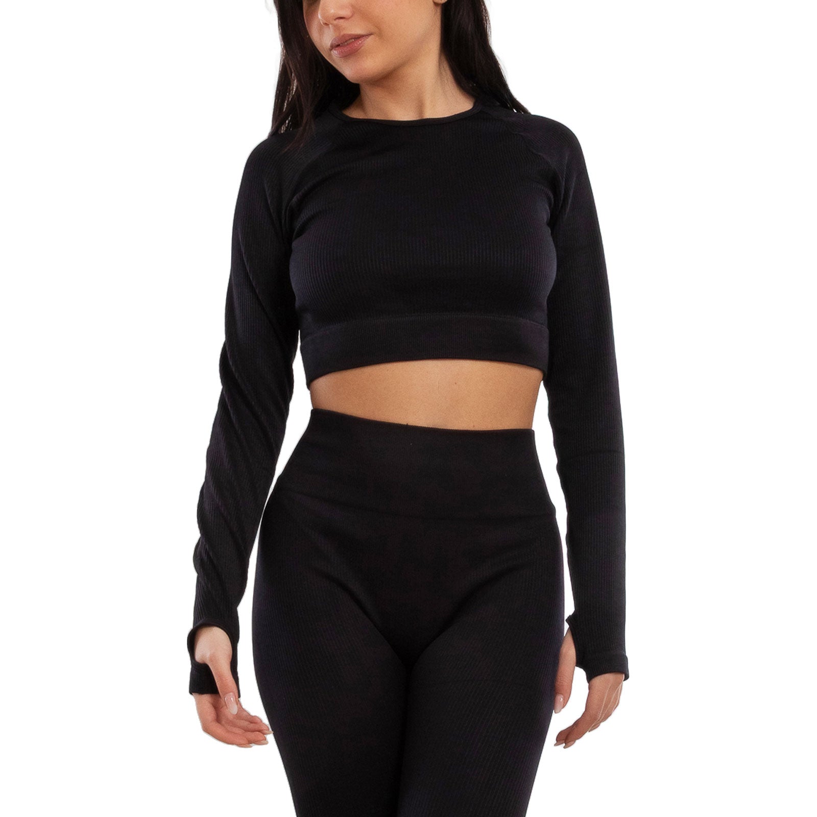 toocool completo sportivo donna 2 pezzi set palestra seamless costine top crop foro per pollice leggings push up vita alta toocool s90077 nero sm