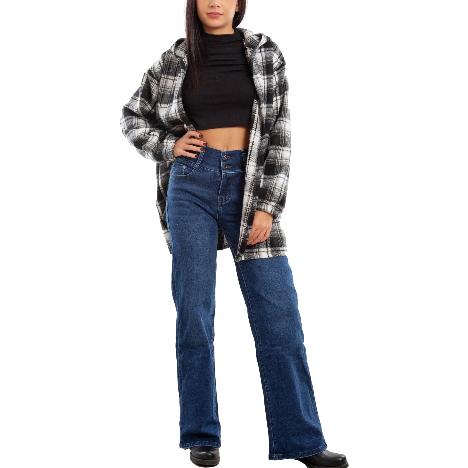 toocool giacca donna blazer felpa cardigan flanella cappuccio scozzese quadri toocool vi 5790 nero sl