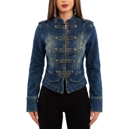 toocool giacca giubbotto jeans donna stile militare zip toocool jf672a blu xs