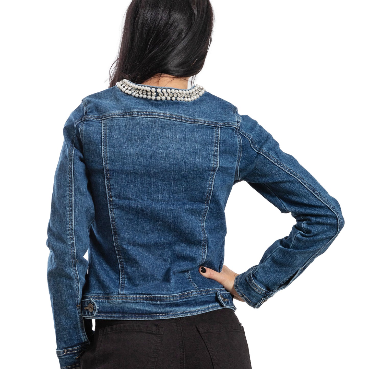 toocool giubbotto donna giacca jeans denim giacchetto giubbino perle toocool