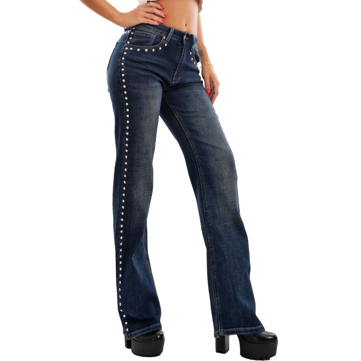 immagine-4-toocool-jeans-borchie-denim-palazzo-bootcut-vita-alta-fx-1222