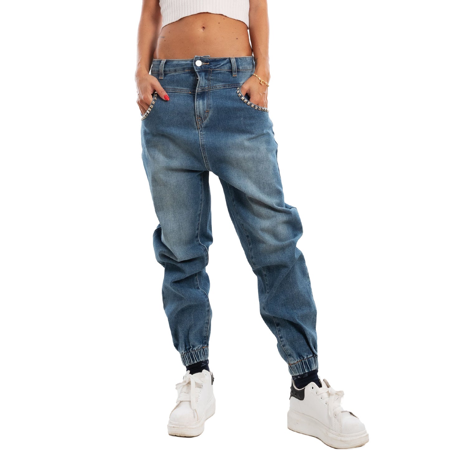 toocool jeans donna cavallo basso harem pantaloni strass rm2306