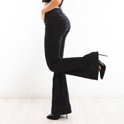 toocool jeans donna pantaloni campana zampa elefante flare pantaloni elasticizzati vita alta toocool km3560 nero xs