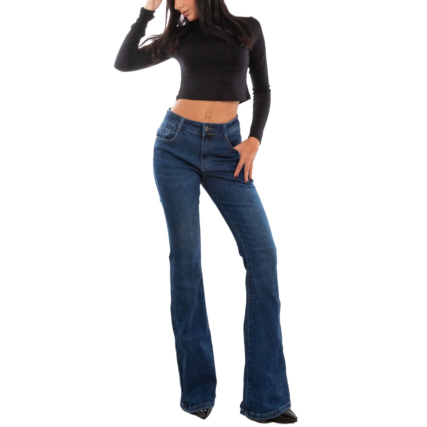 toocool jeans donna pantaloni curvy zampa elefante campana flare push up lavaggio scuro toocool vi 1209 blu m