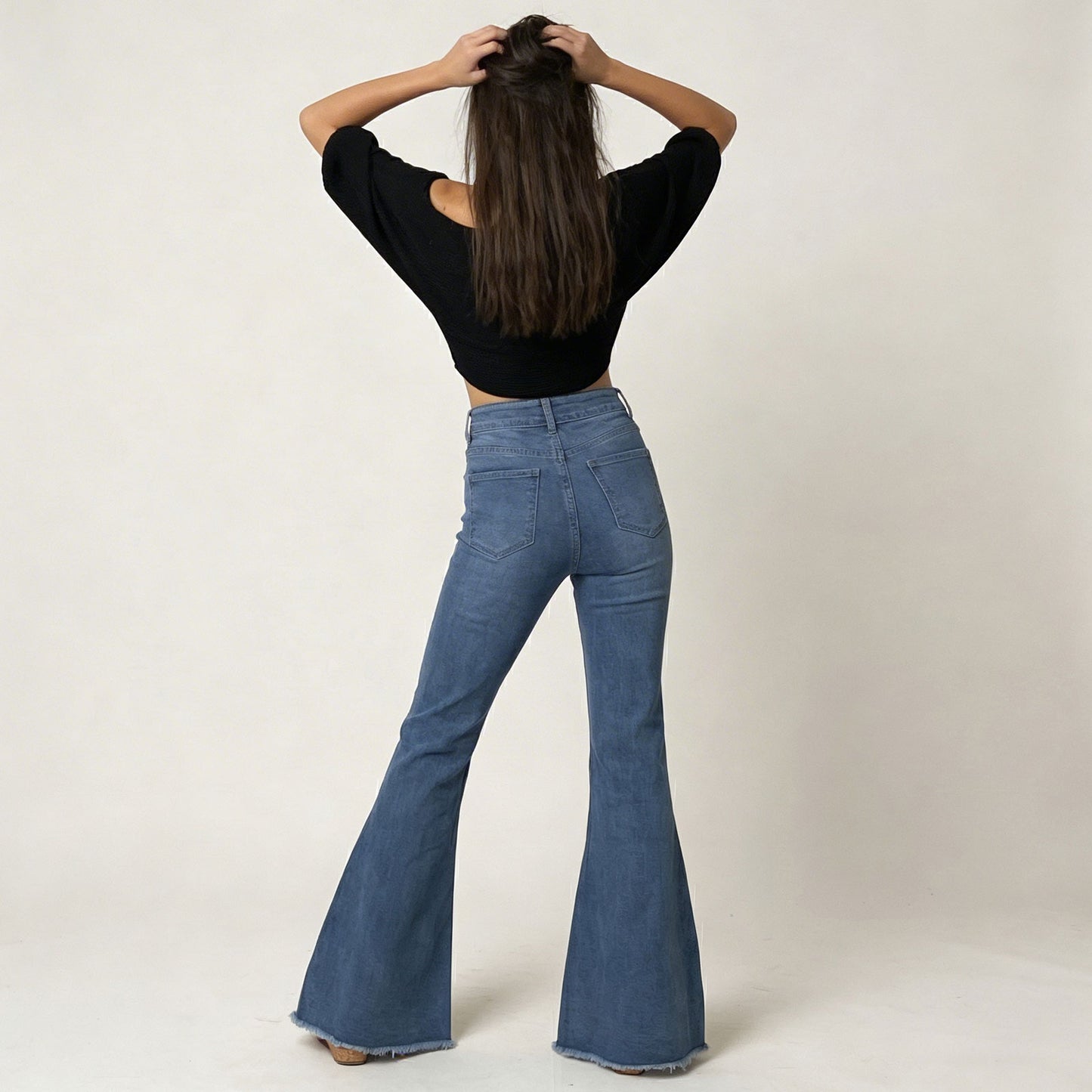 toocool jeans donna zampa larga orlo sfrangiato pantaloni denim flare vita alta stile boho chic toocool y235 blu xs