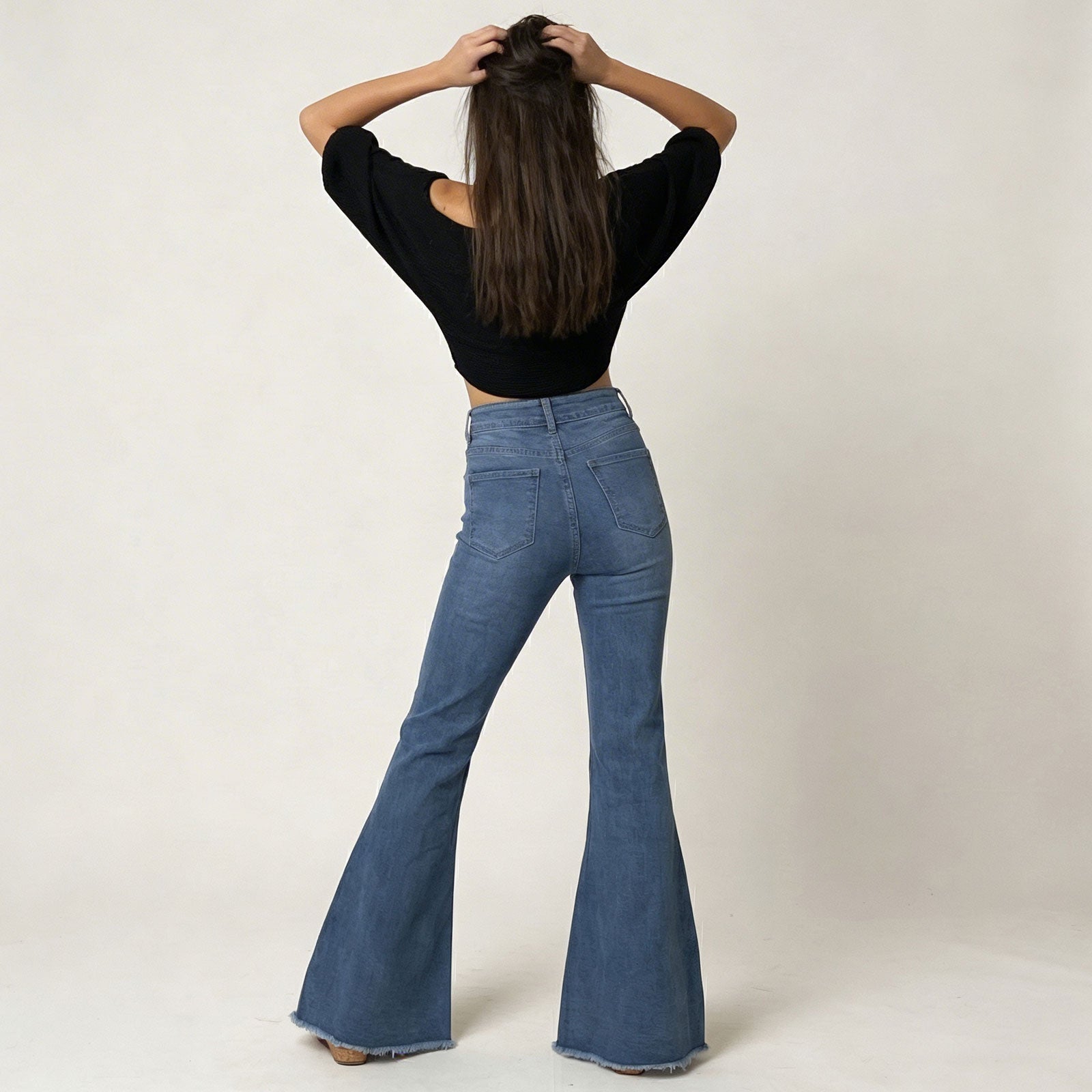 toocool jeans donna zampa larga orlo sfrangiato pantaloni denim flare vita alta stile boho chic toocool y235 blu xs