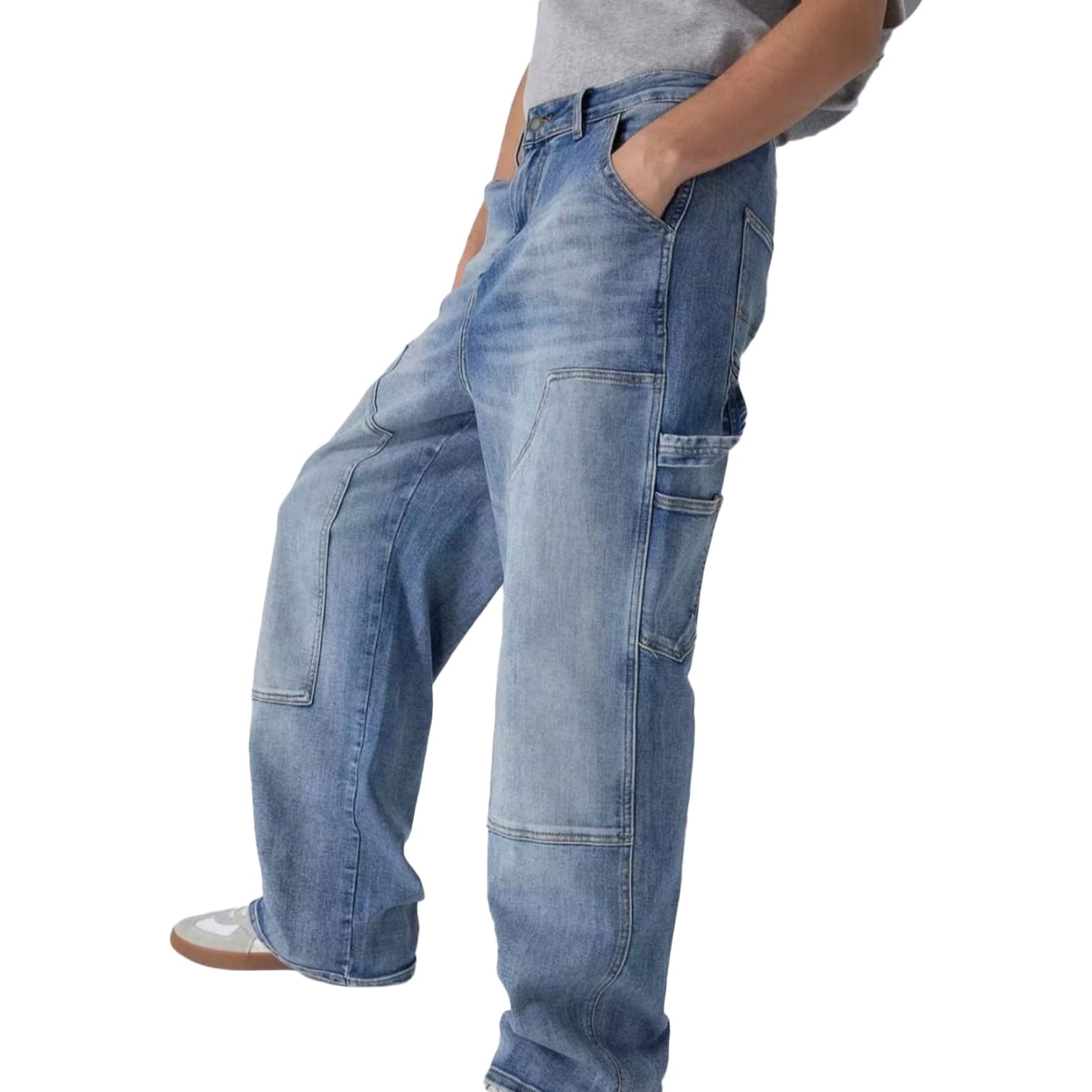 toocool jeans uomo pantaloni carpenter baggy lavaggio chiaro tasconi worker relaxed cargo basic toocool y528 blu 42