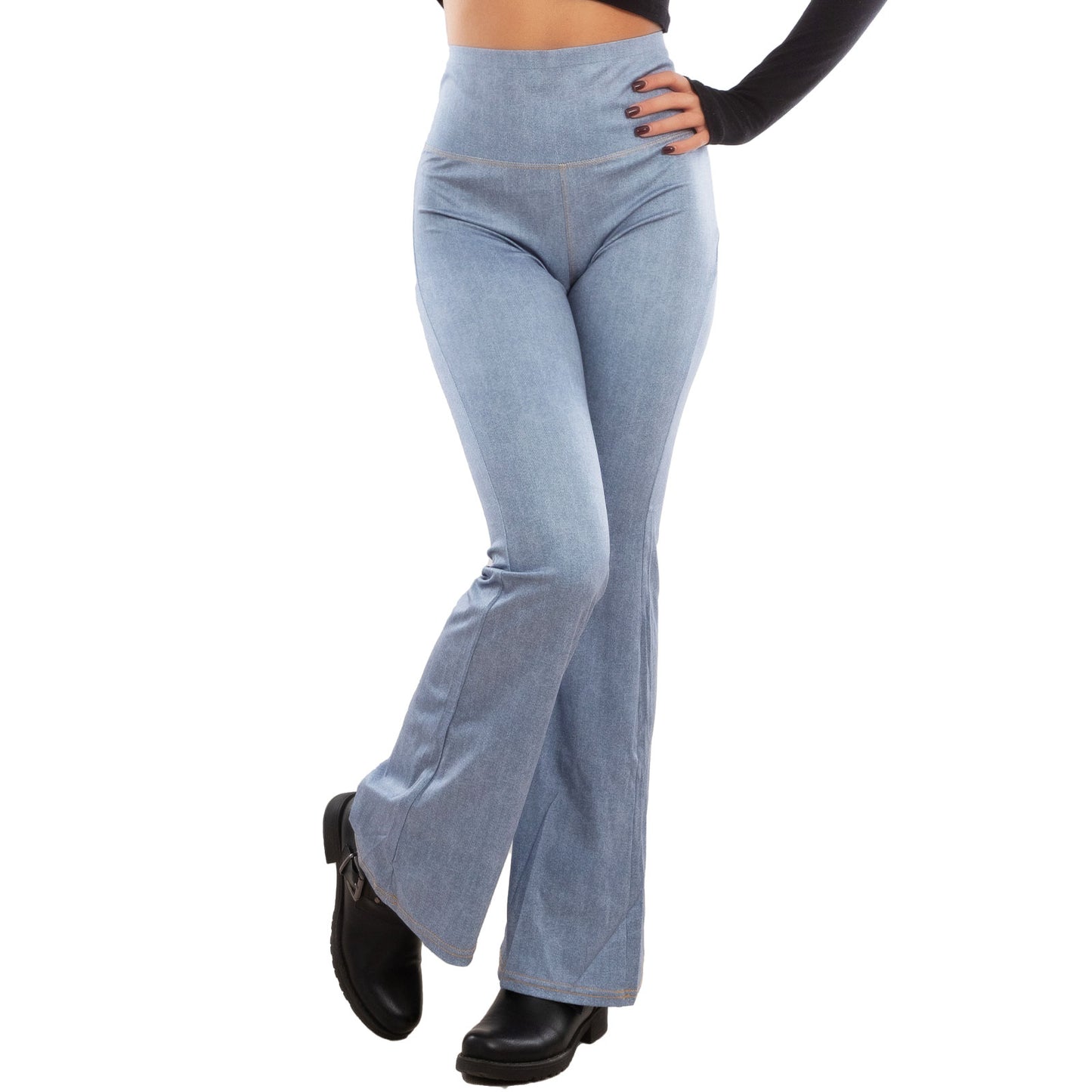 toocool leggings donna pantaloni effetto jeans zampa elefante campana vita alta toocool vi 711 blu chiaro s