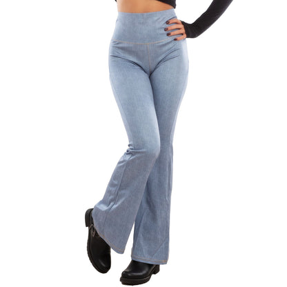 toocool leggings donna pantaloni effetto jeans zampa elefante campana vita alta toocool vi 711 blu chiaro s