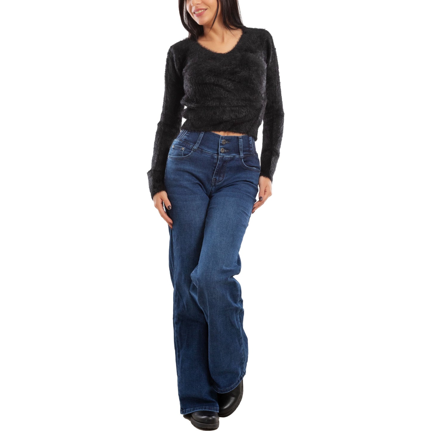 toocool maglione donna peloso pullover corto aderente invernale scollo v toocool 9390 nero sm