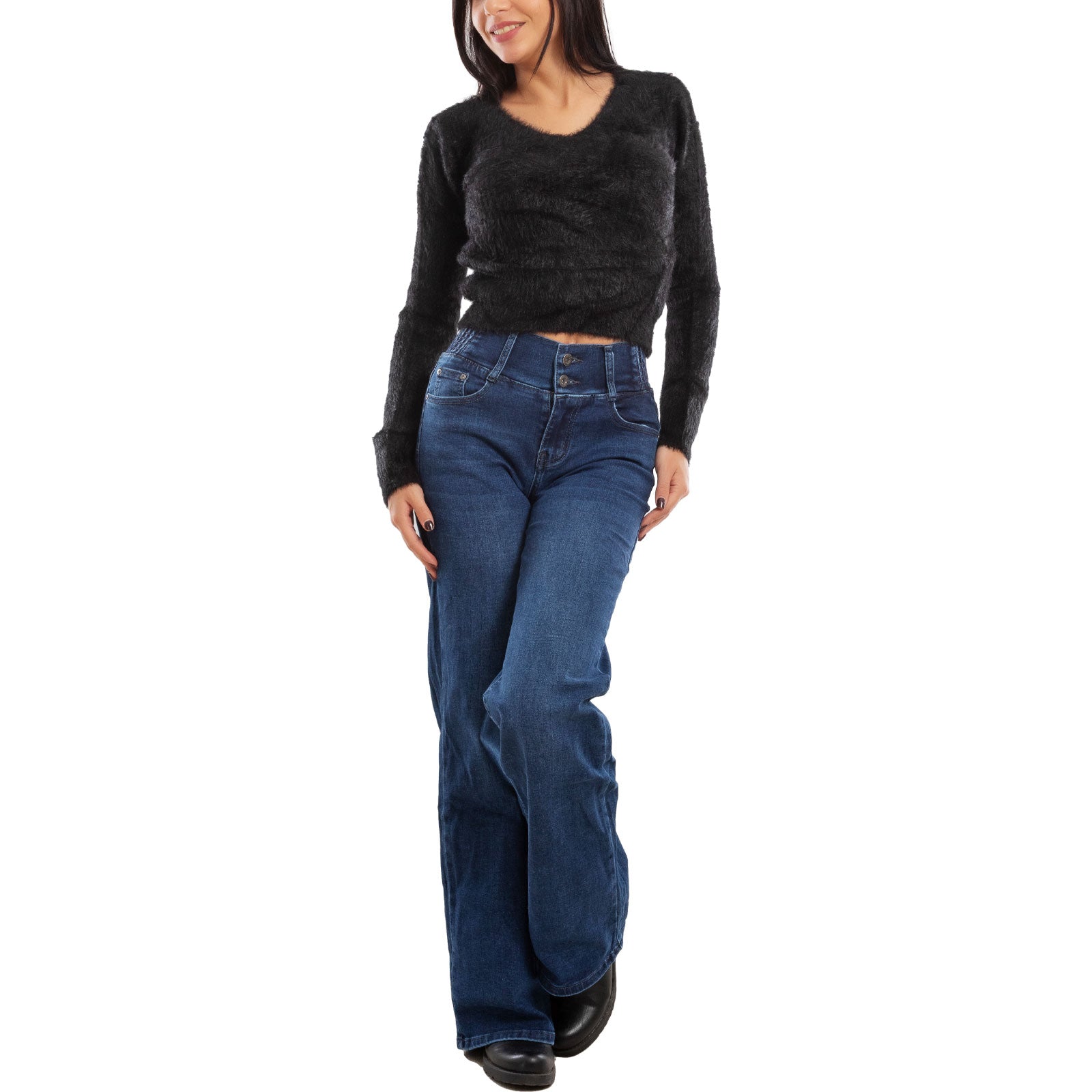 toocool maglione donna peloso pullover corto aderente invernale scollo v toocool 9390 nero sm