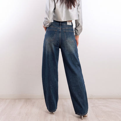 toocool pantaloni baggy jeans donna denim larghi con bottoni toocool jf672b blu xs