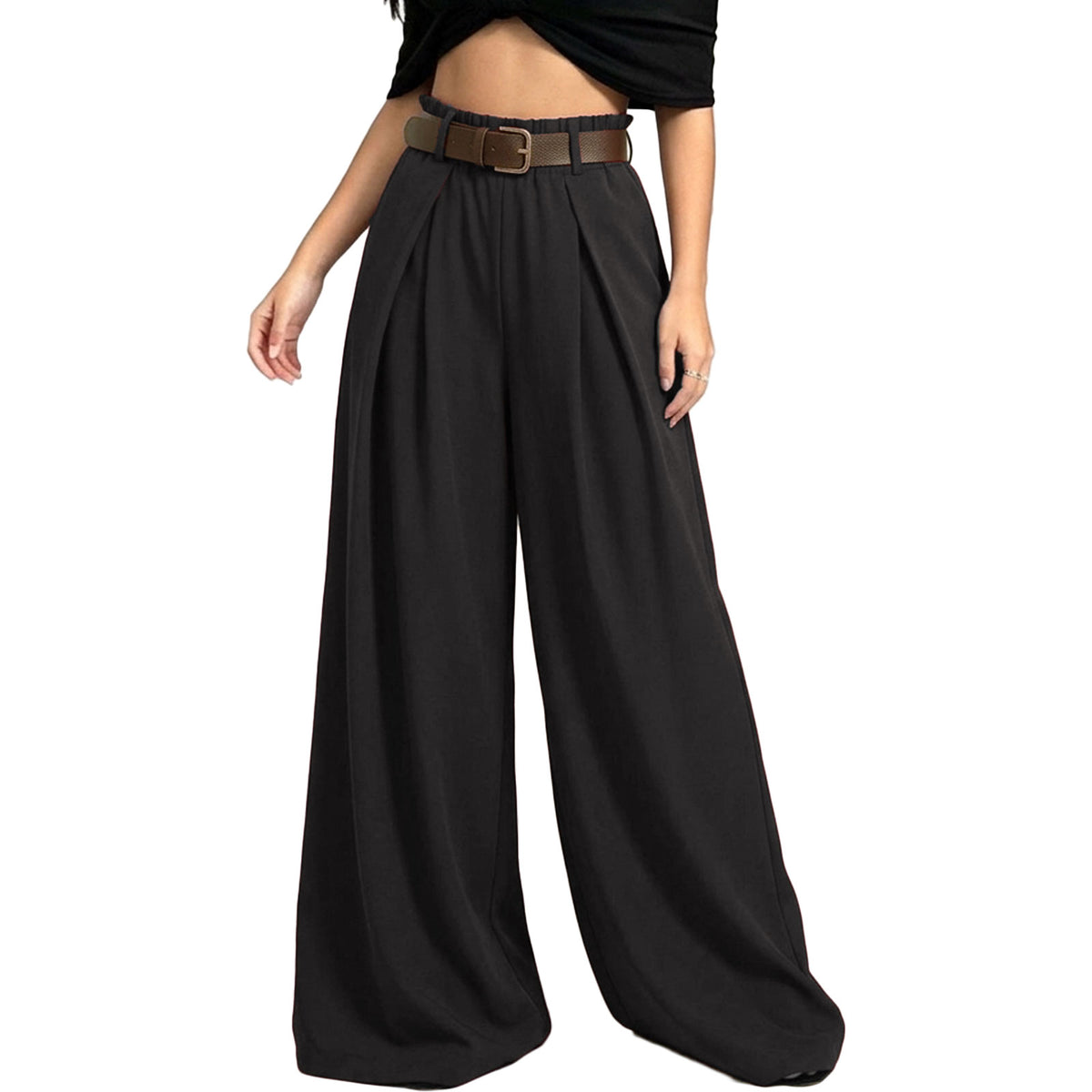 toocool pantaloni donna ampi palazzo con cintura toocool vi 3546 nero taglia unica