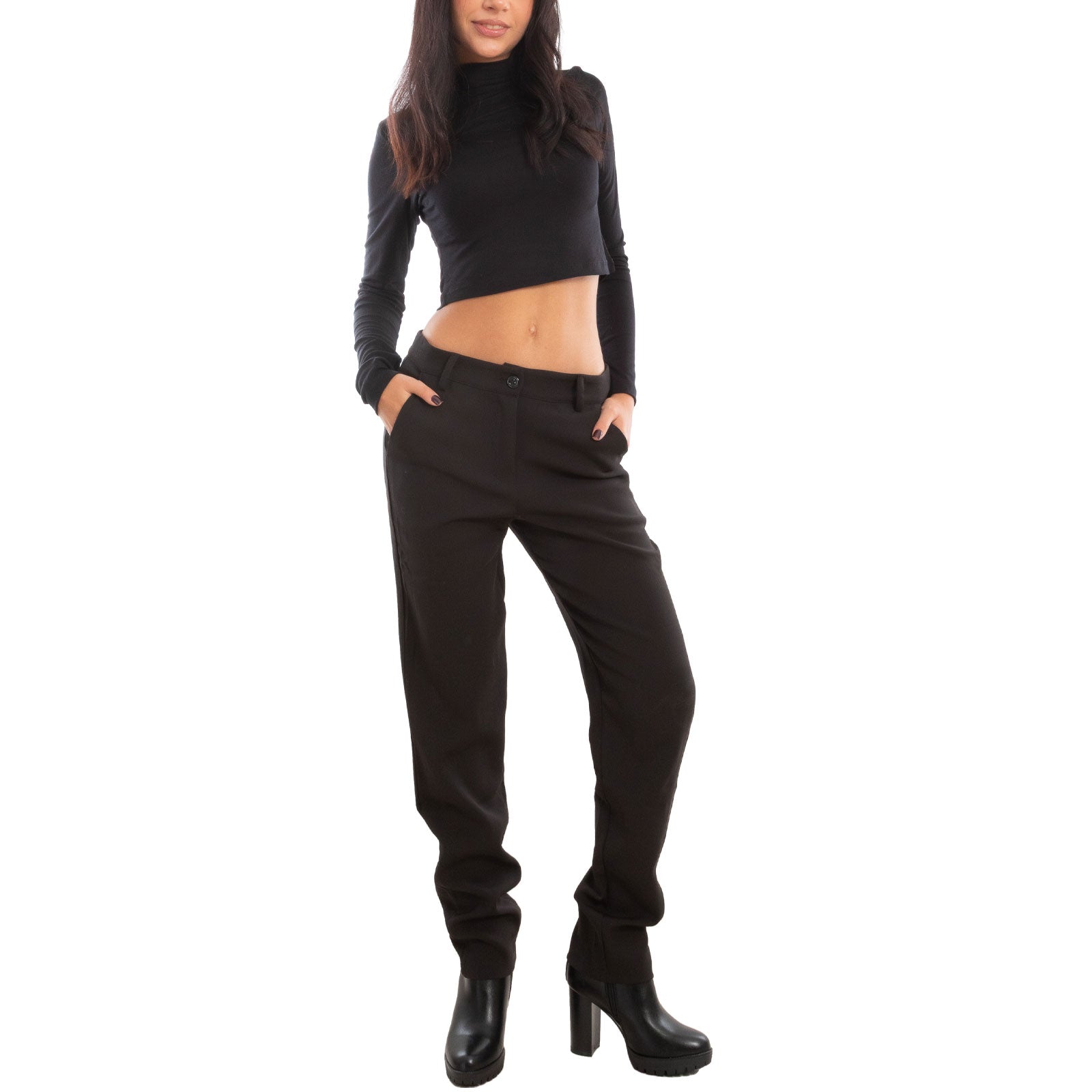 toocool pantaloni donna eleganti lavoro vita media classici sigaretta cameriera receptionist hostess ufficio taglio slim fit comfort mk 442 k nero s