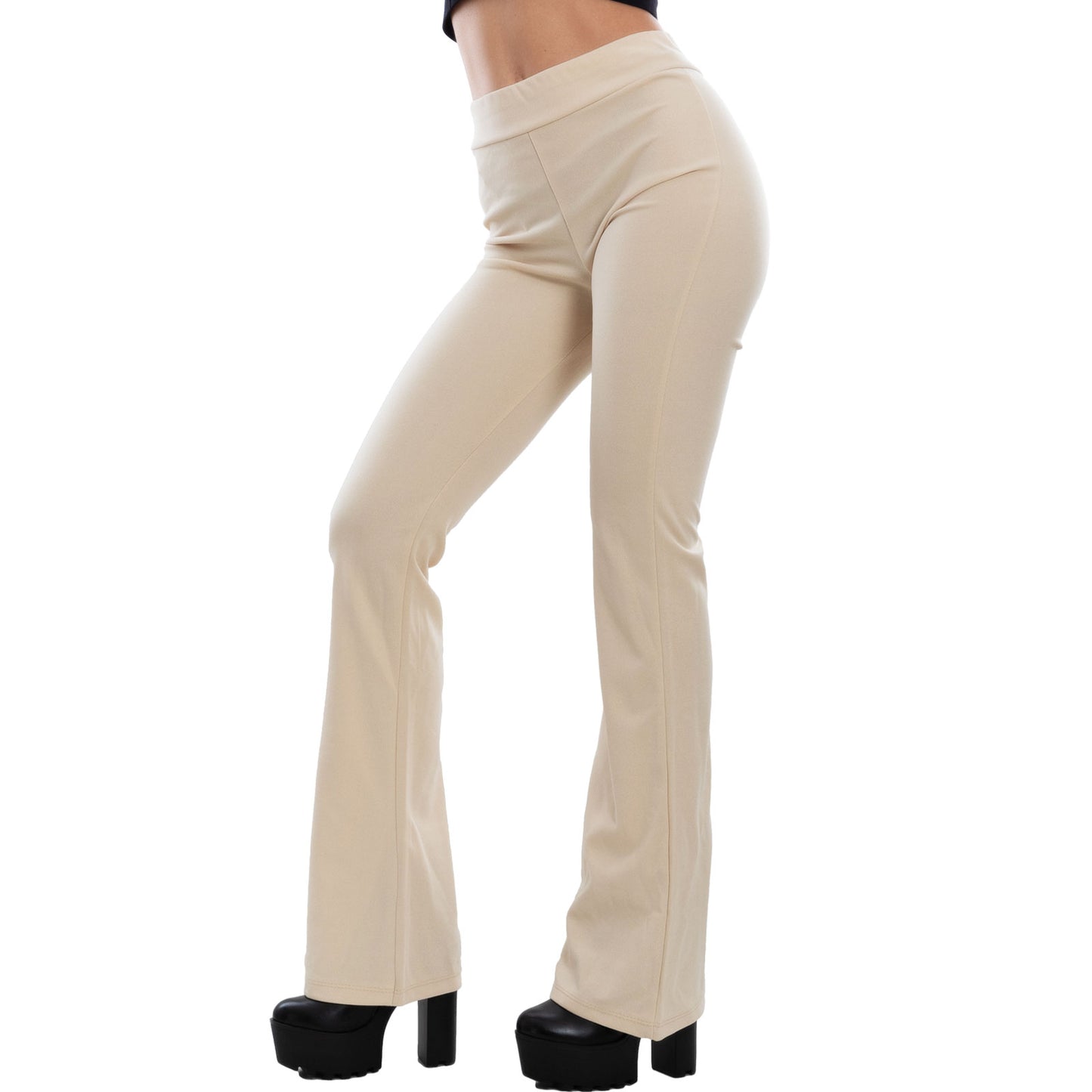 toocool pantaloni zampa donna elasticizzati flare eleganti vita alta comodi e versatili per ufficio tempo libero e cerimonie toocool as 5165 beige s