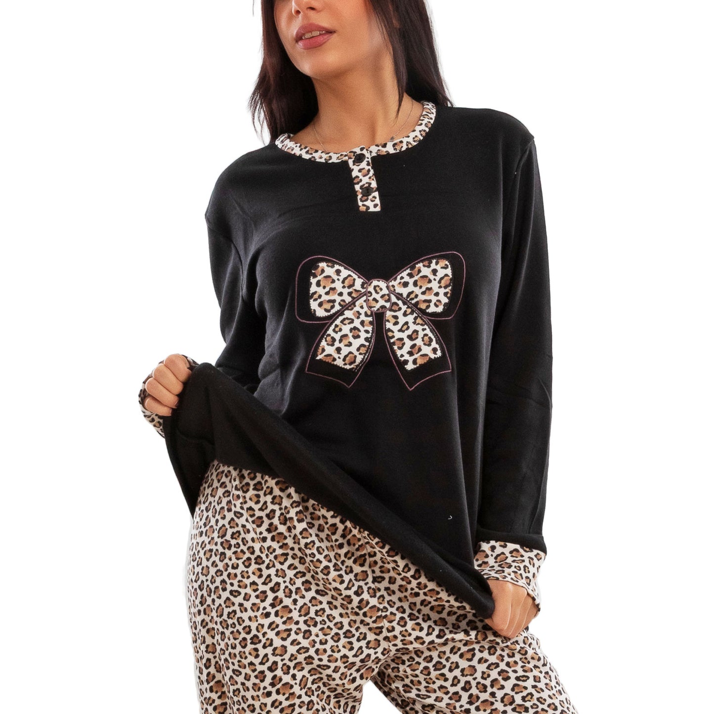 toocool pigiama donna felpato invernale leopardato caldo manica lunga pantaloni toocool q2237 nero m