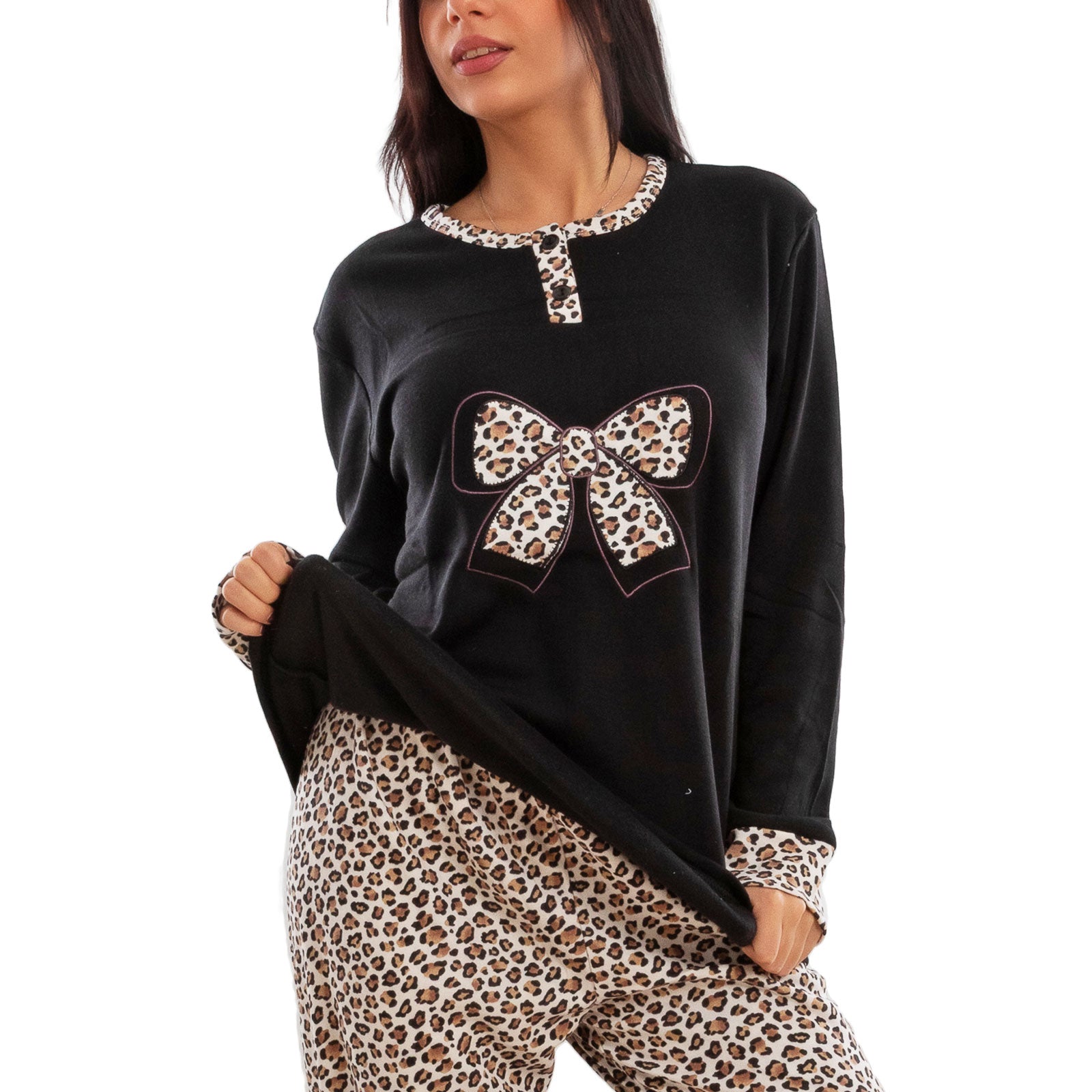 toocool pigiama donna felpato invernale leopardato caldo manica lunga pantaloni toocool q2237 nero m