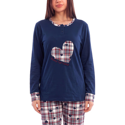 toocool pigiama donna felpato lungo scozzese cuori caldo invernale toocool q2244 blu scuro m