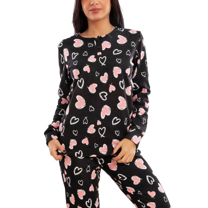 toocool pigiama donna invernale felpato cuori maniche lunghe pantaloni caldo cotone toocool q1039 nero s