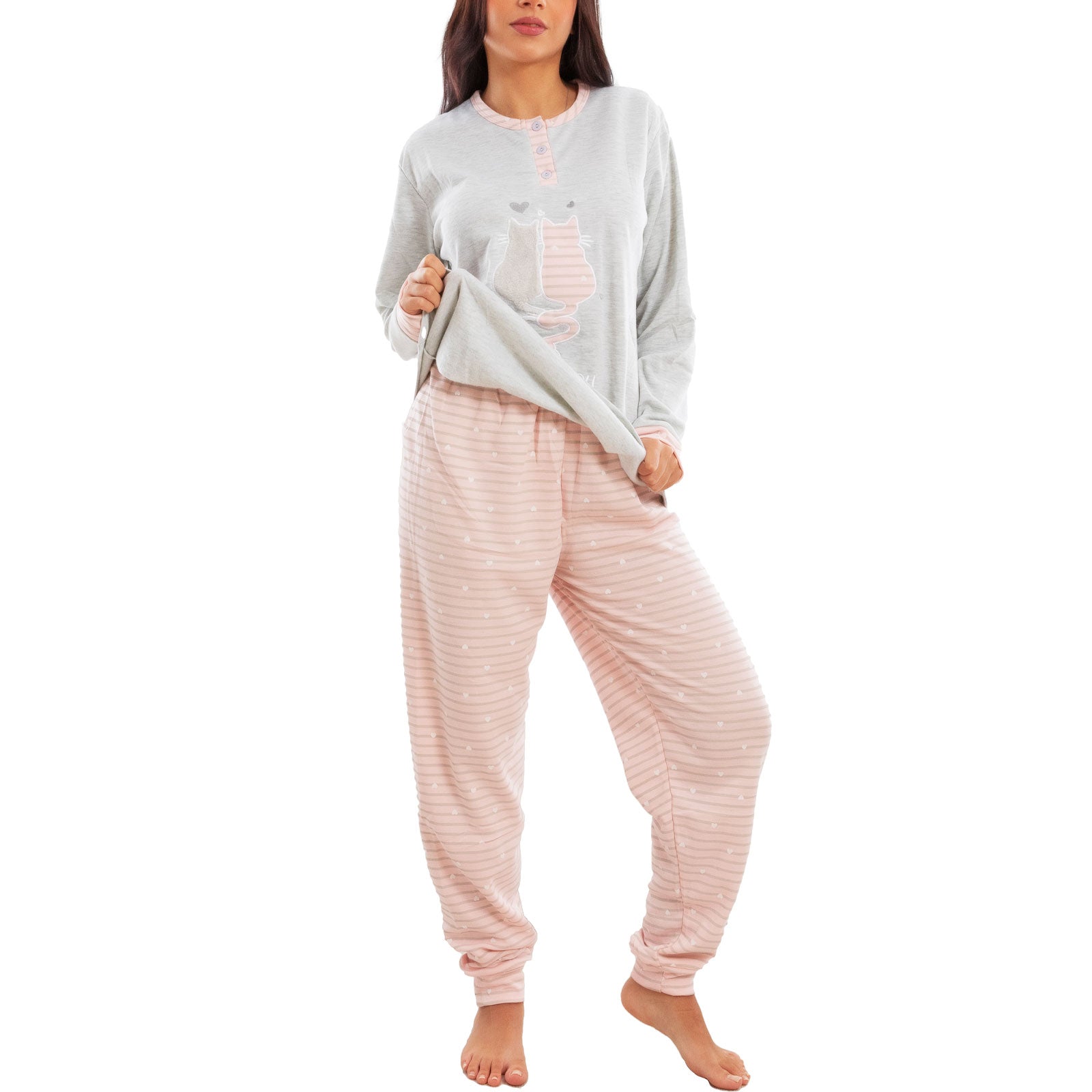 toocool pigiama donna invernale felpato gatti maniche lunghe caldo cotone pantaloni toocool f5678 grigio m