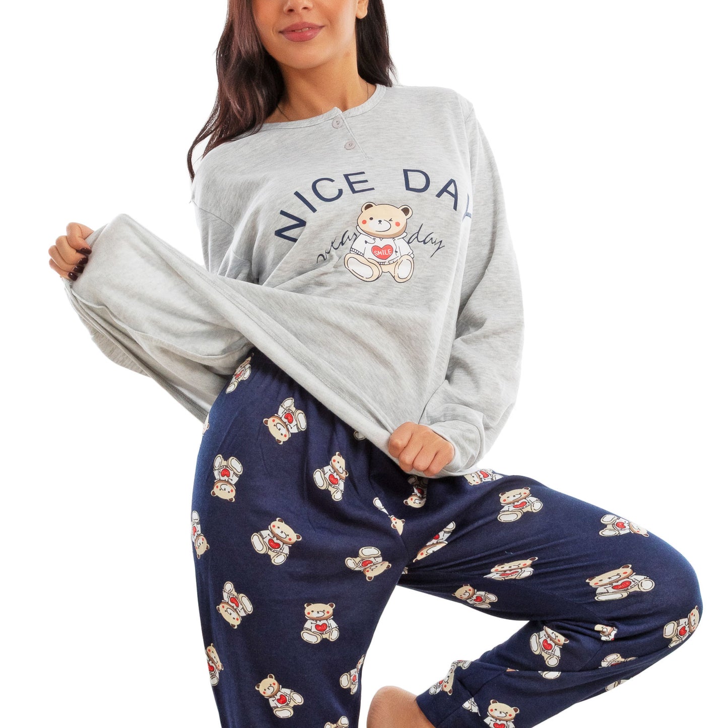 toocool pigiama donna invernale felpato orsetto maniche lunghe pantaloni caldo cotone toocool q2251 grigio m