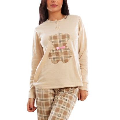 toocool pigiama donna invernale felpato orsetto scozzese caldo cotone maniche lunghe toocool it 6433 beige s