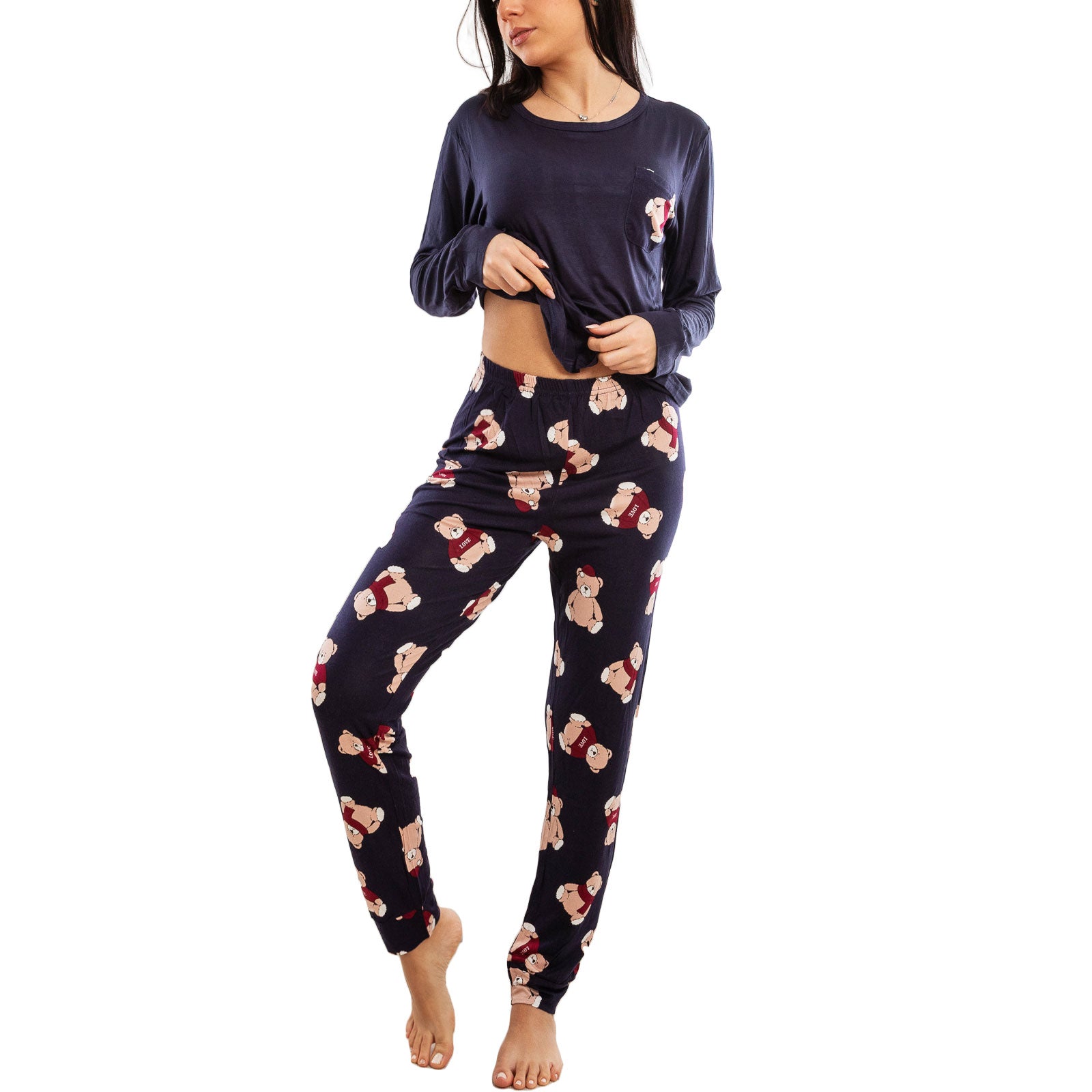 toocool pigiama donna lungo completo due pezzi maglia maniche lunghe pantaloni fantasia orsetti toocool e2600 bordeaux xxl