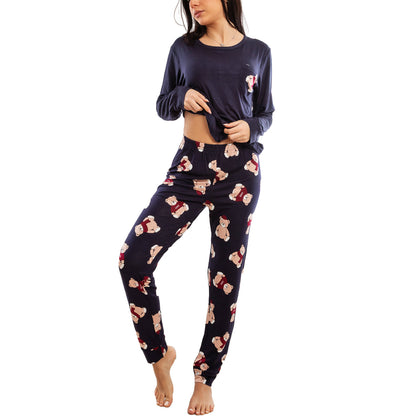 toocool pigiama donna lungo completo due pezzi maglia maniche lunghe pantaloni fantasia orsetti toocool e2600 bordeaux xxl