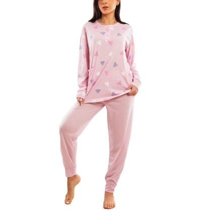 toocool pigiama donna lungo set due pezzi maglia tasca frontale pantalone con polsini design a cuori toocool h48 rosa s