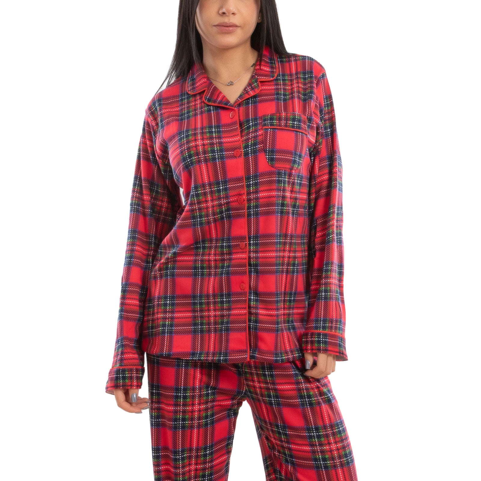 toocool pigiama donna scozzese rosso manica lunga invernale natalizio plaid completo toocool d3103 rosso m