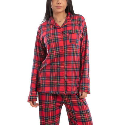 toocool pigiama donna scozzese rosso manica lunga invernale natalizio plaid completo toocool d3103 rosso m