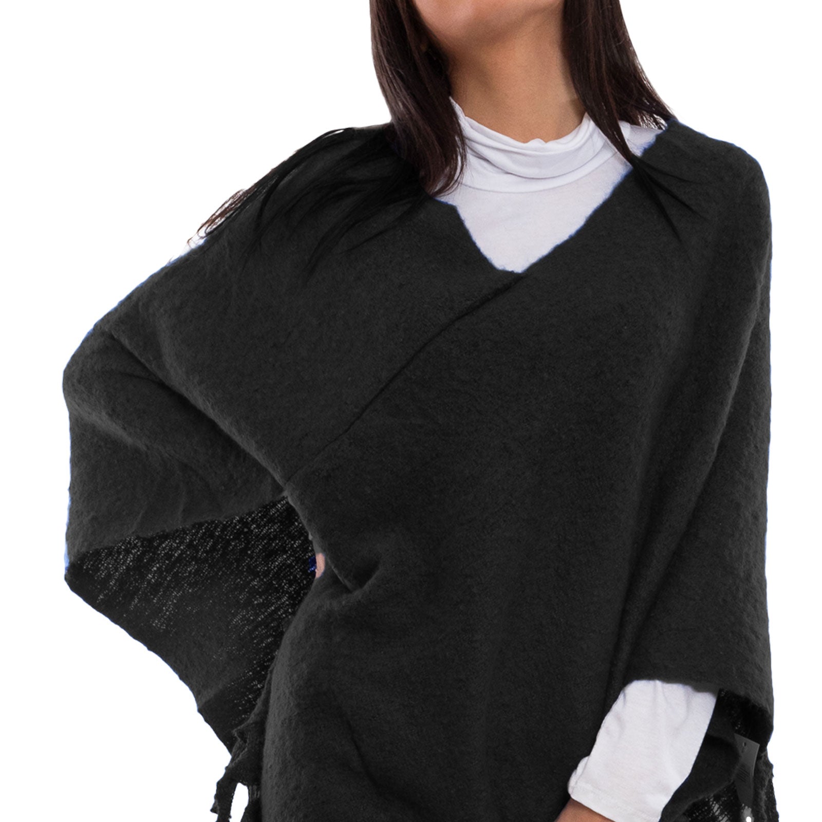toocool poncho donna coprispalle mantella tricot caldo frange scialle lana toocool bs a301 nero taglia unica