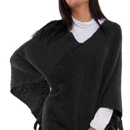 toocool poncho donna coprispalle mantella tricot caldo frange scialle lana toocool bs a301 nero taglia unica