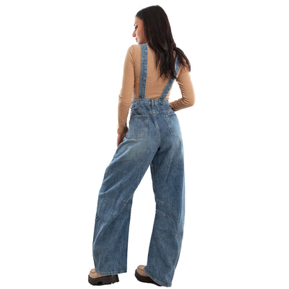 toocool salopette donna jeans overall pantaloni baggy banana denim loose fit toocool f32258 blu xs