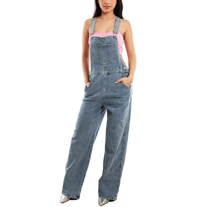 toocool salopette jeans donna palazzo tuta intera denim wide leg bretelle regolabili multitasche casual streetwear toocool vi 6633 blu chiaro s