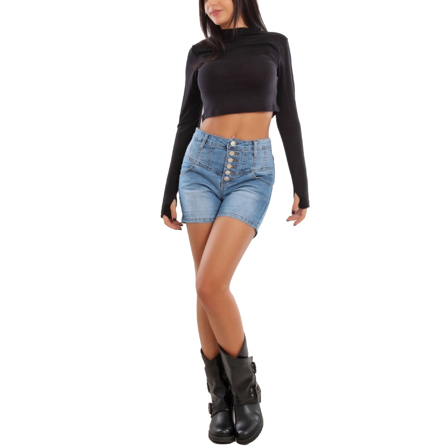 toocool shorts jeans donna pantaloncini vita alta bottoni cinque tasche denim slim fit toocool mg1817 blu xs