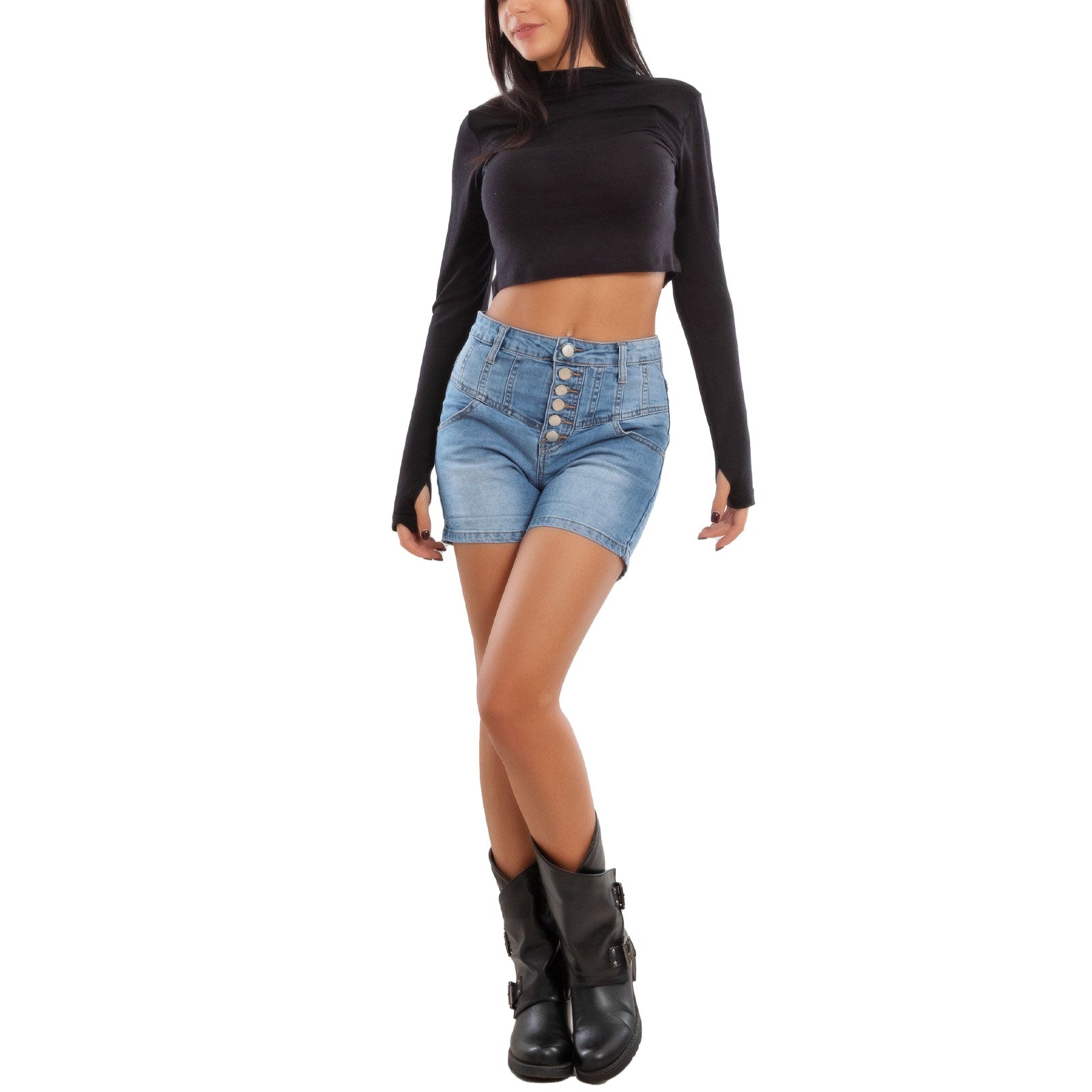 toocool shorts jeans donna pantaloncini vita alta bottoni cinque tasche denim slim fit toocool mg1817 blu xs