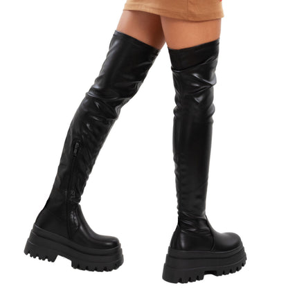 toocool stivali donna alti cuissardes sopra il ginocchio flatform toocool ms1641 nero 36