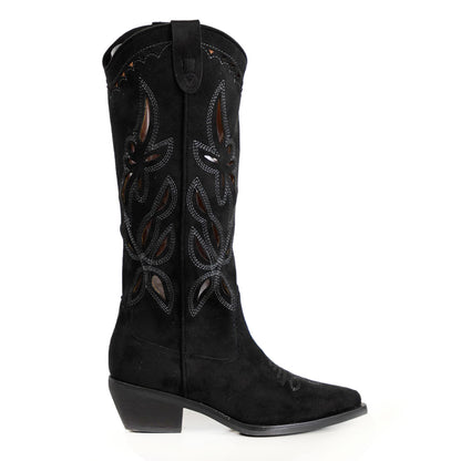 toocool stivali texani al ginocchio con ricami e intagli traforati camoscio sintetico stile boho chic country toocool mp746 3 nero 36