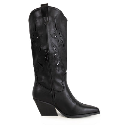 toocool stivali texani al ginocchio estivi e autunnali con ricami e intagli traforati punta allungata stile boho chic country toocool g720 nero 36
