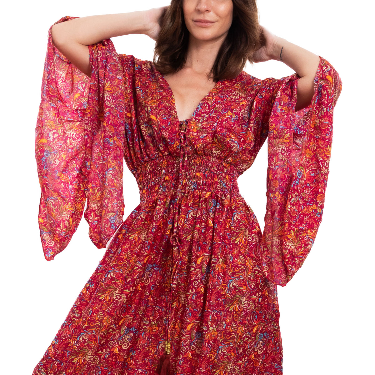 toocool vestito lungo donna abito boho chic fantasia etnica toocool rk 2021 rosso sl