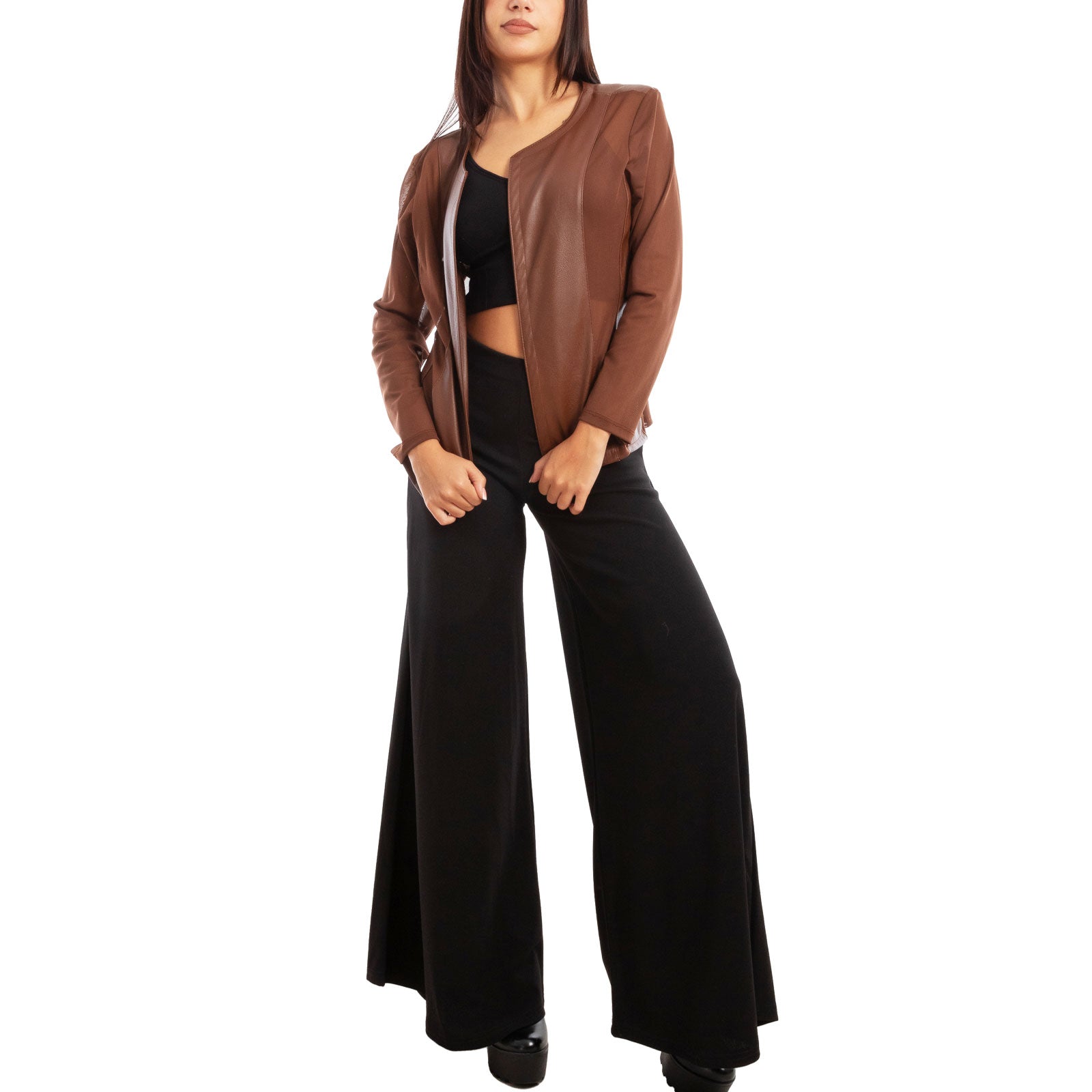 toocool giacca pelle sintetica donna velata elegante g987