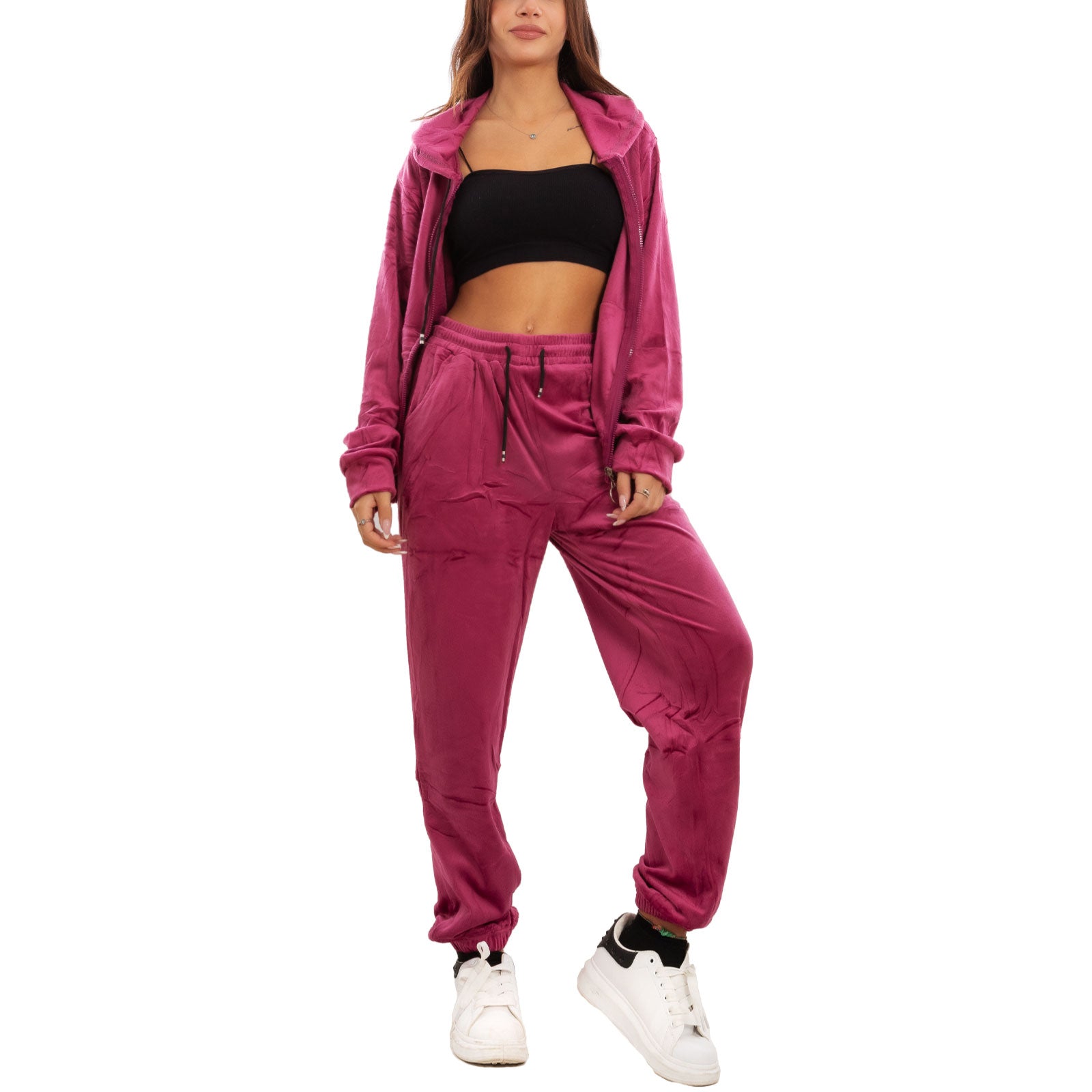 Tuta Sportiva Donna In Velluto - Felpa Con Cappuccio E Pantaloni Morbidi Per Casa E Palestra - Foto 7