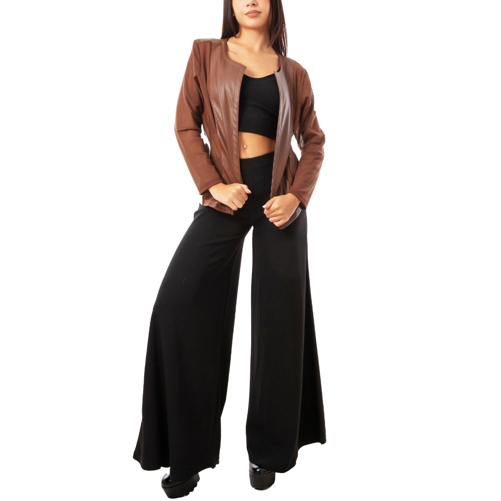 toocool giacca pelle sintetica donna velata elegante g987
