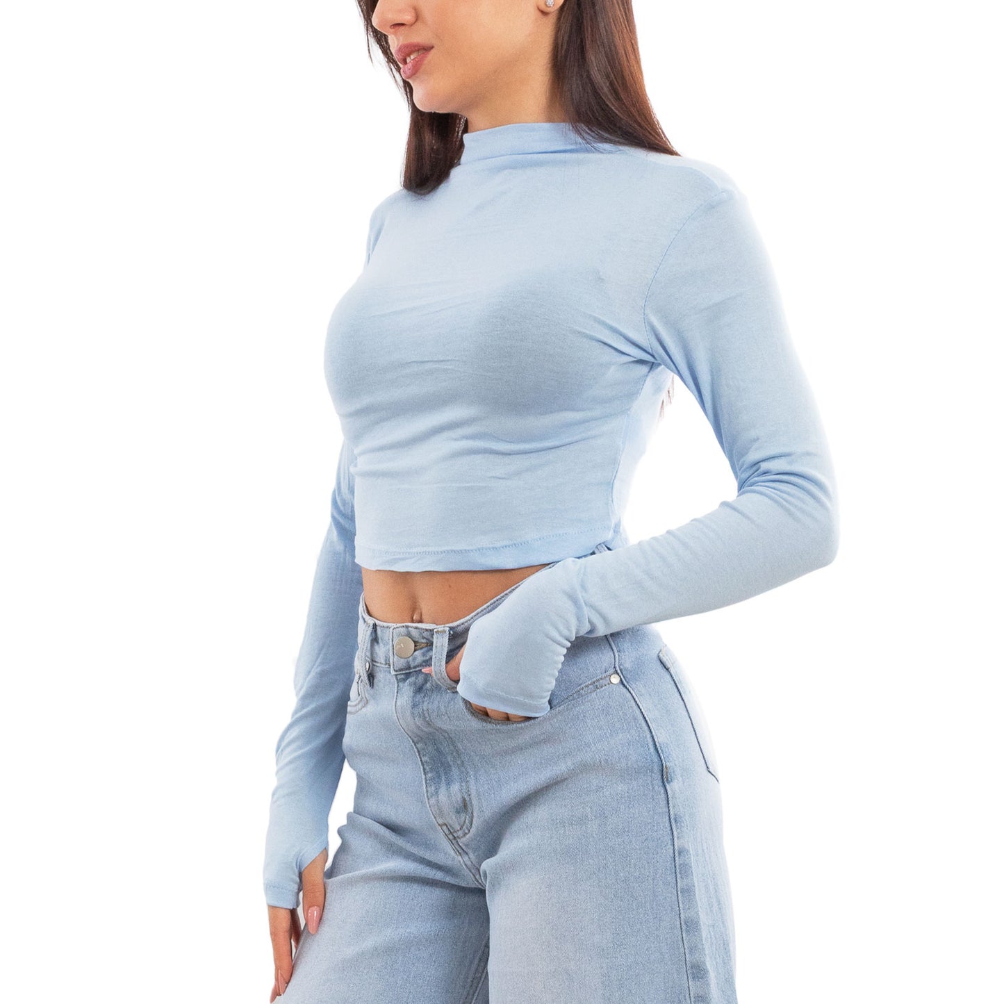 toocool top donna crop corto maniche lunghe foro per pollice blusa toocool vi 5317 nero sm