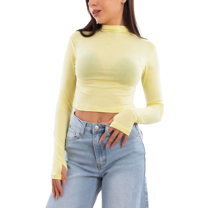 toocool top donna crop corto maniche lunghe foro per pollice blusa toocool vi 5317 nero sm