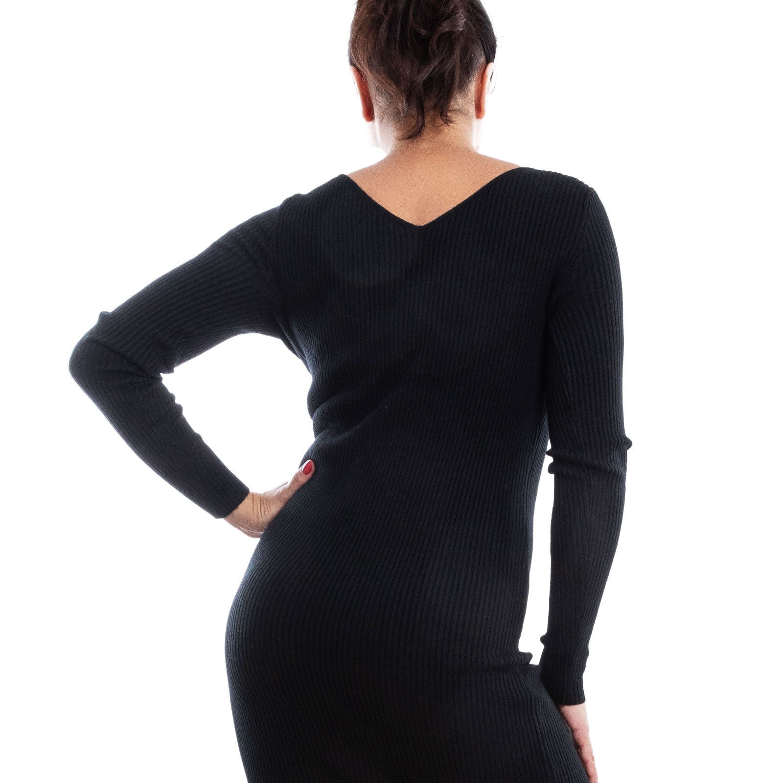 toocool abito donna in maglia a costine vestito midi slim fit manica lunga elegante e casual toocool vi 17126 nero sm