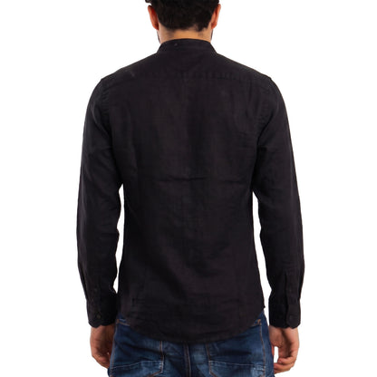 toocool camicia uomo misto lino maniche lunghe bottone regolabile collo alla coreana toocool z 909 nero s