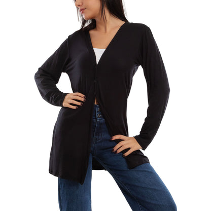 toocool cardigan lungo donna elegante coprispalle spolverino bottoni manica lunga toocool vb 4222 nero sl